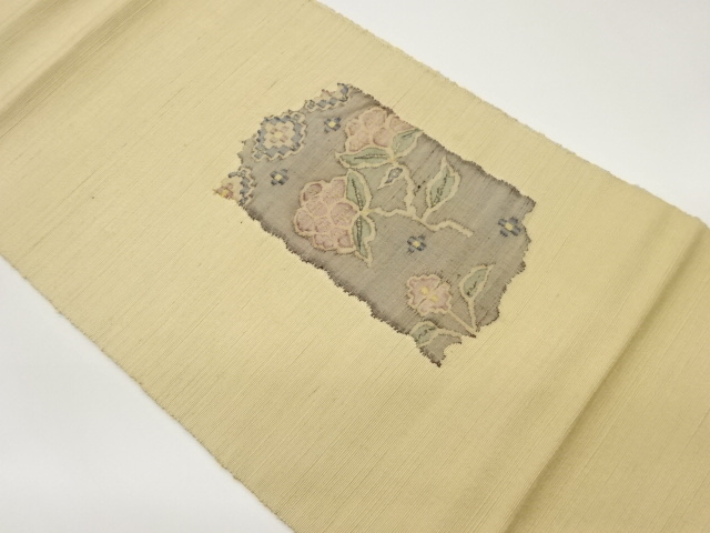 手織り紬変わり短冊に花模様織出し名古屋帯